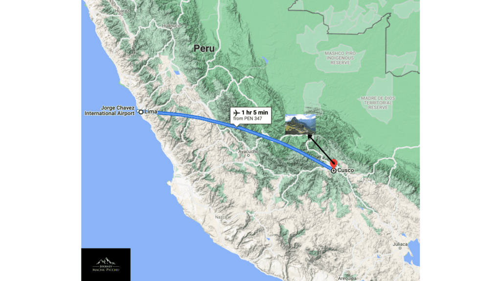 lima to machu picchu map plane